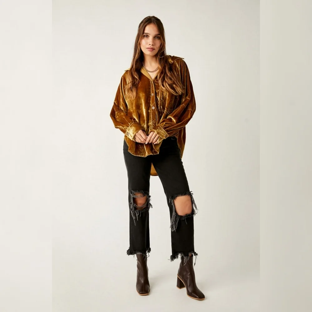 Free People We The‎ Free Night Skies Velvet Top Gold